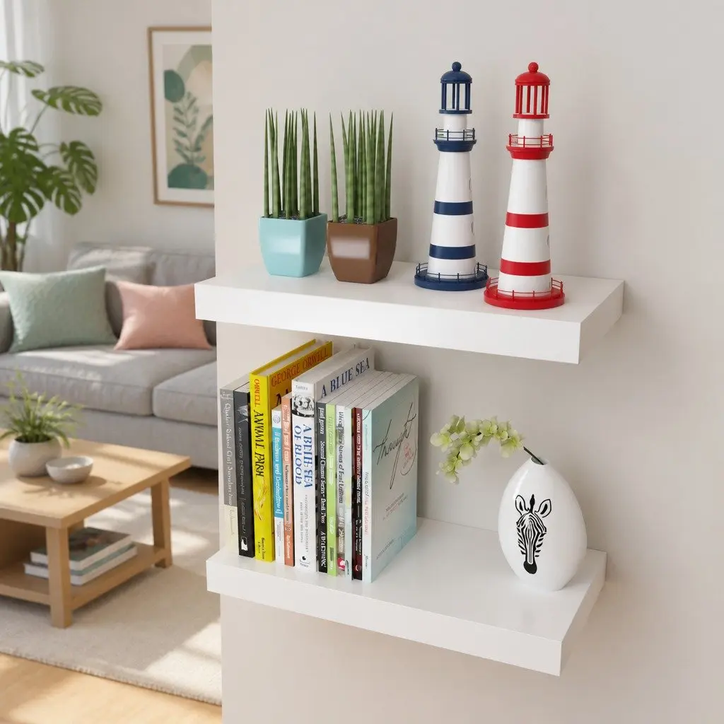 Set of 2 White MDF Floating Shelves