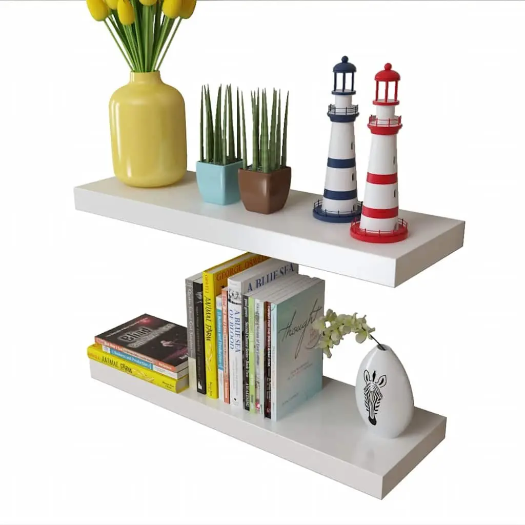 Floating Wall Display Shelves Set of 2 in White MDF