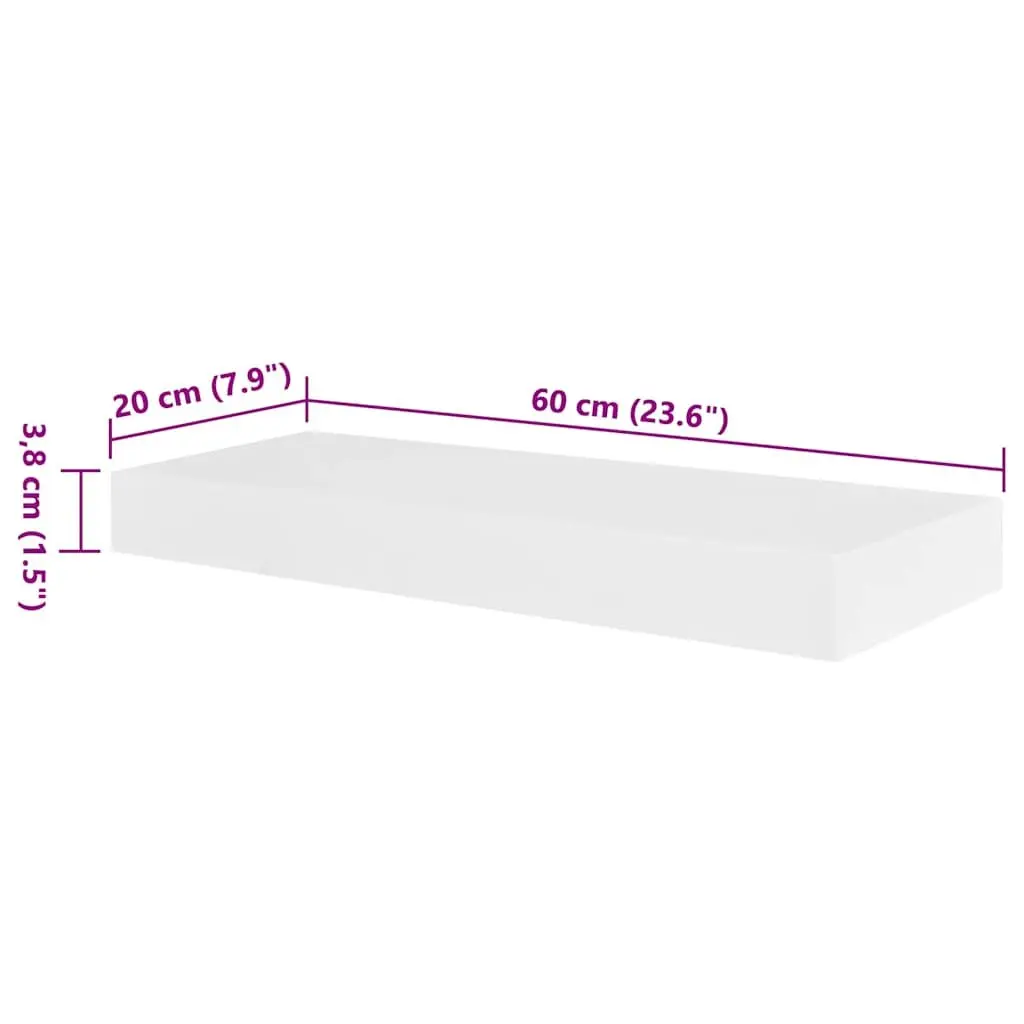Floating Wall Display Shelves Set of 2 in White MDF