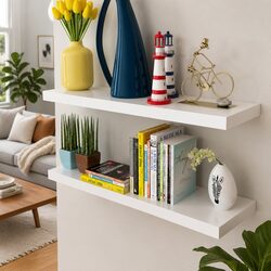 White MDF Wall Display Shelves - 2 Shelves Included