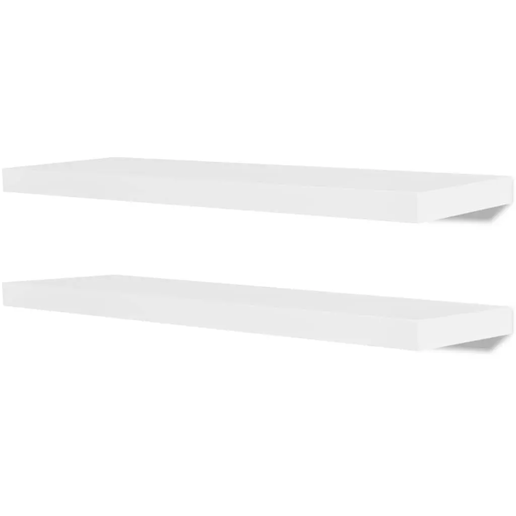 White MDF Wall Display Shelves Set of 2 Floating Book DVD Storage Hanging Ledges