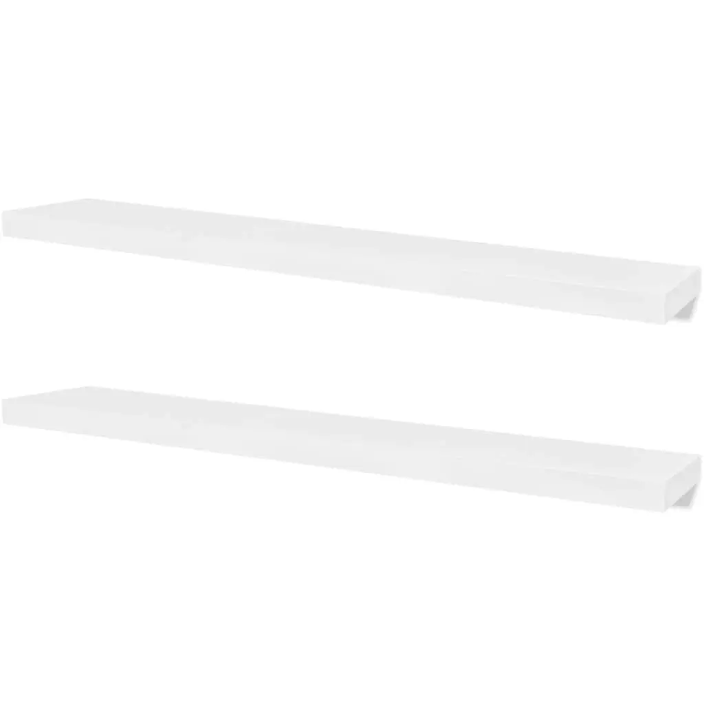 Floating Wall Shelves Set of 2 White MDF Display Storage for Home Use