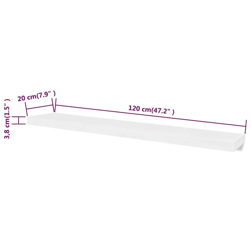 Floating Wall Shelves Set of 2 White MDF Display Storage for Home Use