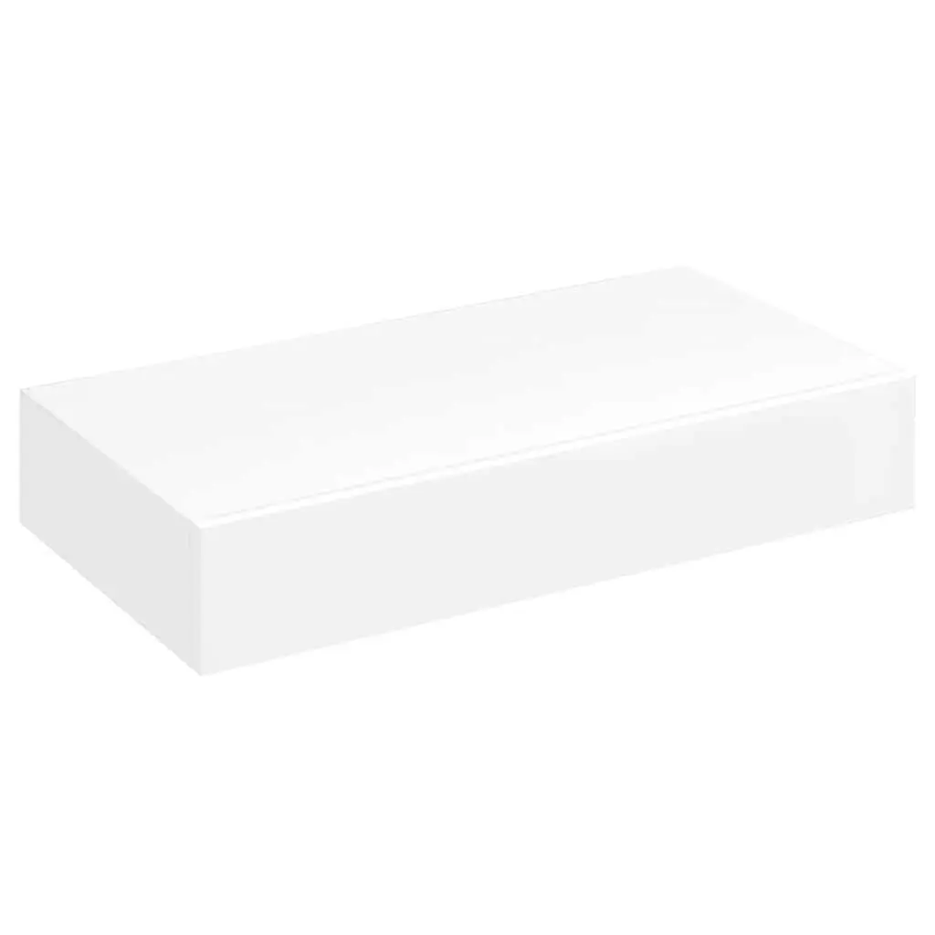 White Floating Wall Display Shelf with Drawer Book DVD Storage Organiser