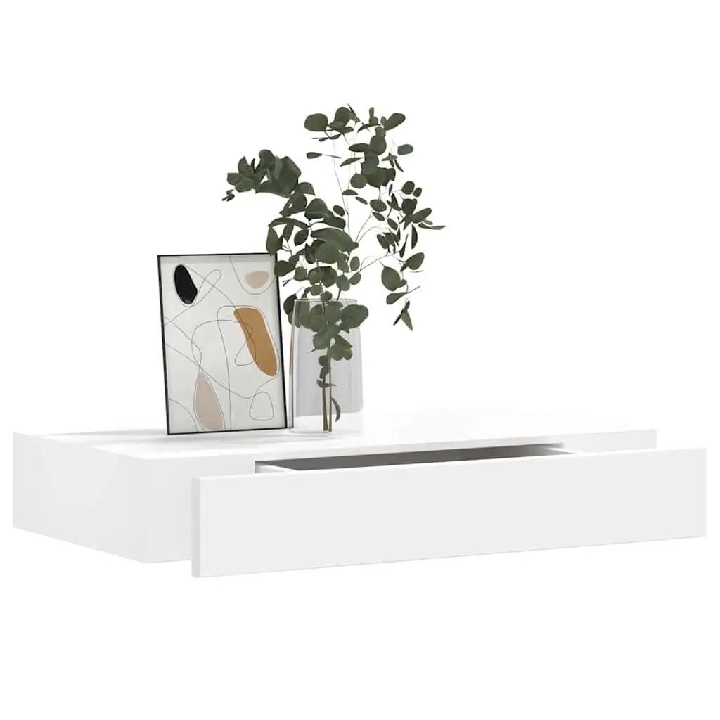 White Floating Wall Display Shelf with Drawer Book DVD Storage Organiser