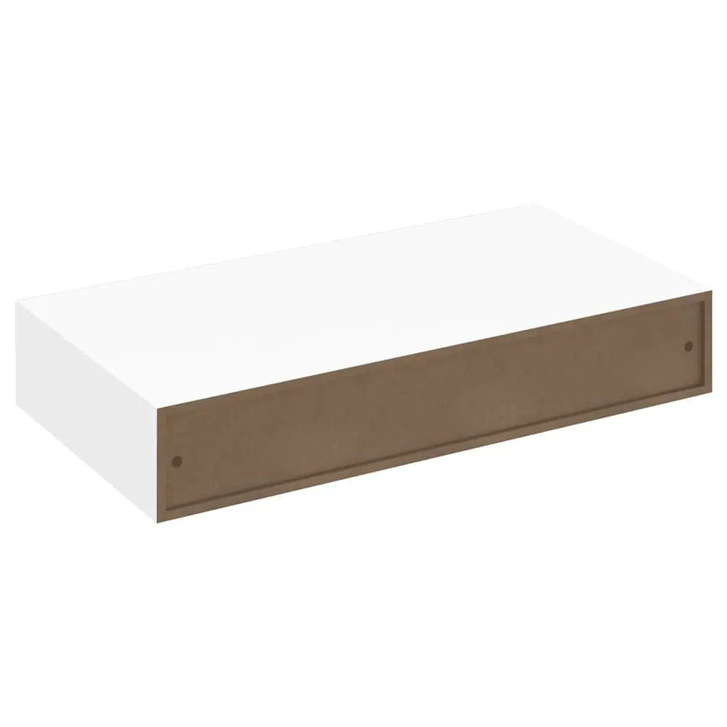 White Floating Wall Display Shelf with Drawer Book DVD Storage Organiser