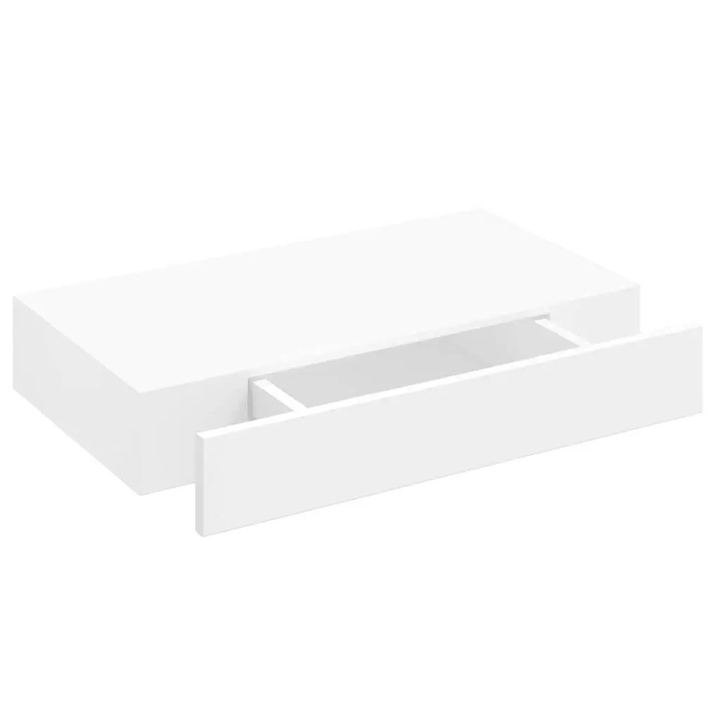 White Floating Wall Display Shelf with Drawer Book DVD Storage Organiser