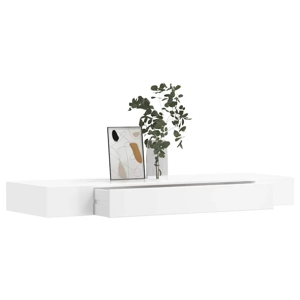 Wall Display Shelf for Home Decor White Floating Shelf with Drawer Storage