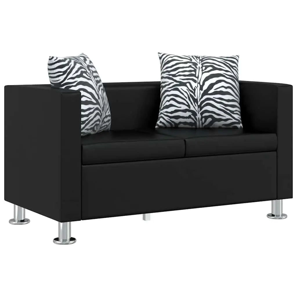 2-Seater Sofa Black Artificial Leather Compact Living Room Furniture Padded
