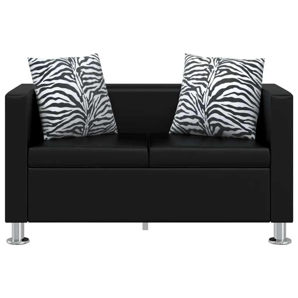 2-Seater Sofa Black Artificial Leather Compact Living Room Furniture Padded