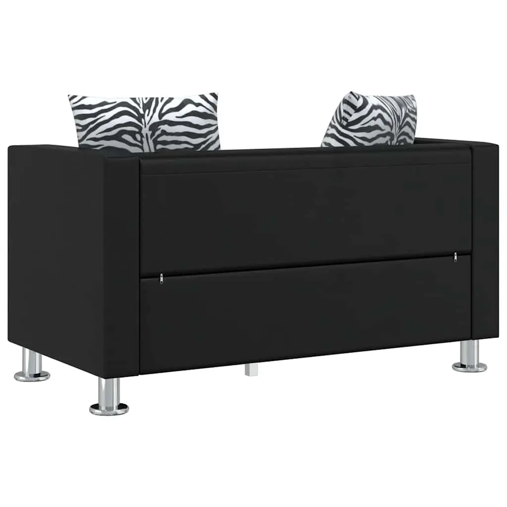 2-Seater Sofa Black Artificial Leather Compact Living Room Furniture Padded