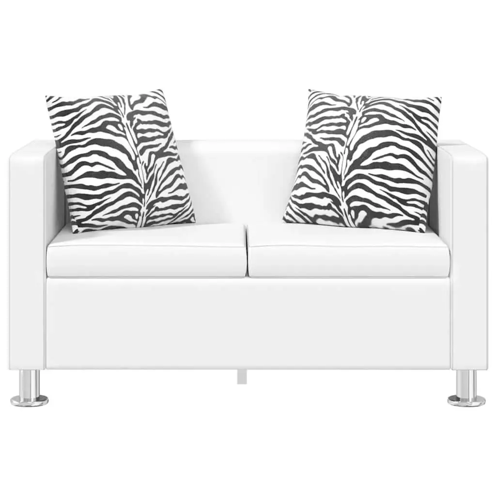 2-Seater White Sofa with Cushions