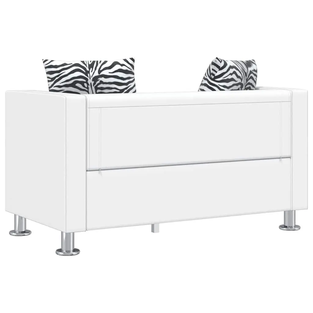 2-Seater White Sofa with Cushions