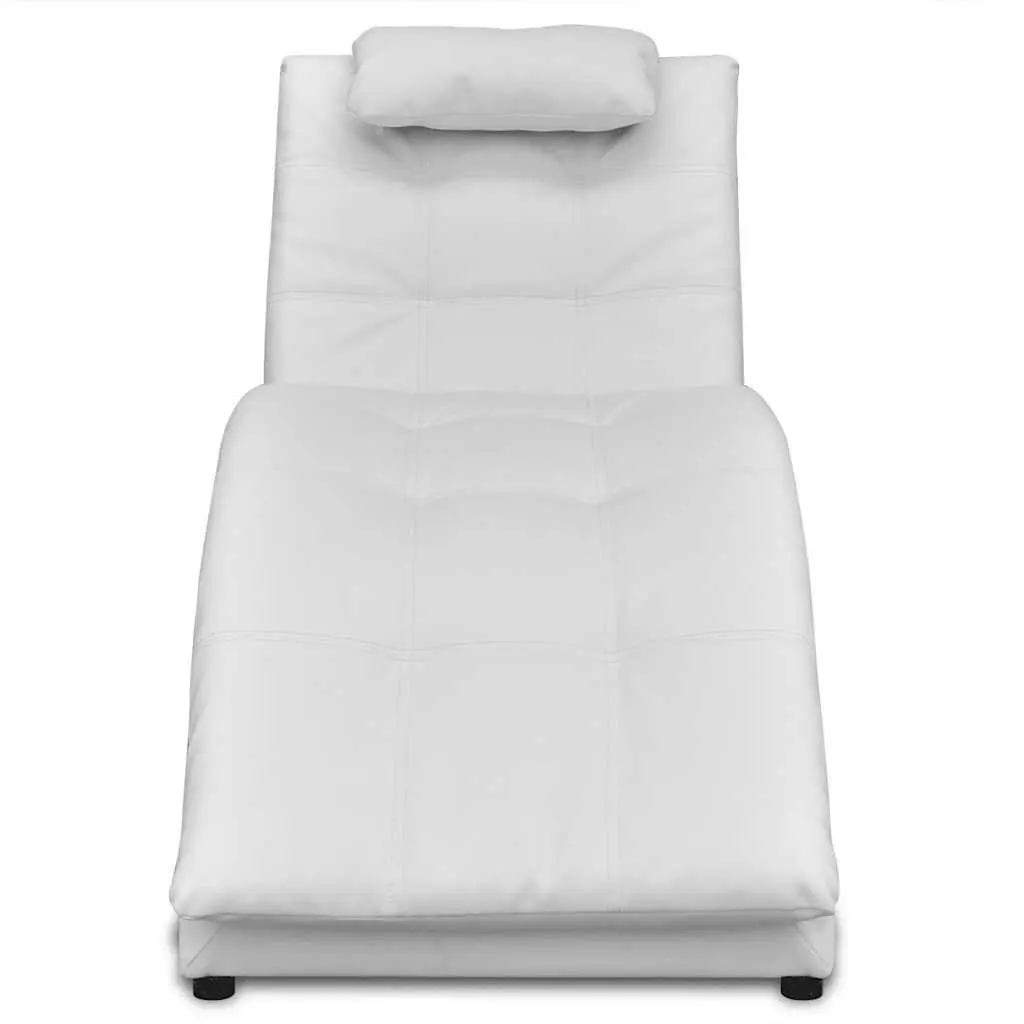 Chaise Longue White Faux Leather Lounger for Living Room with Pillow