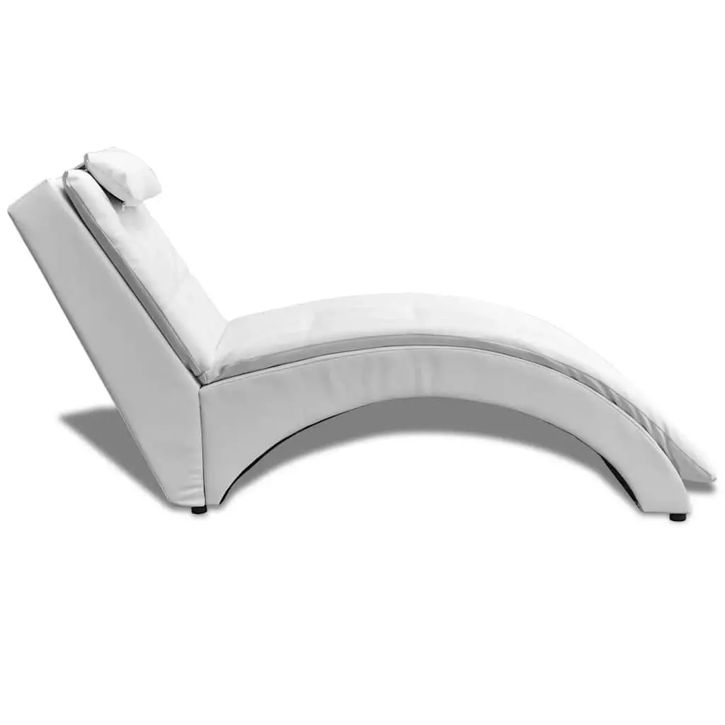 Chaise Longue White Faux Leather Lounger for Living Room with Pillow
