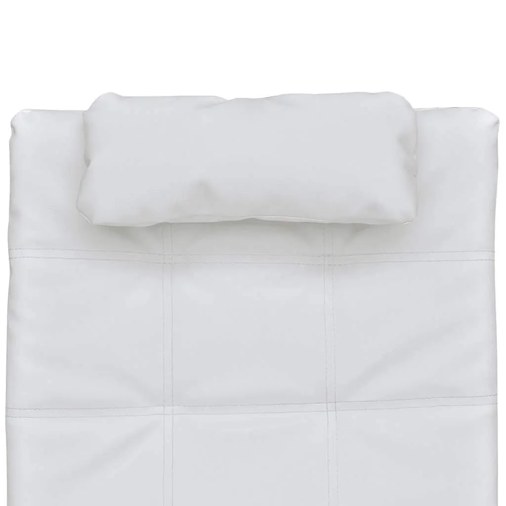 Chaise Longue White Faux Leather Lounger for Living Room with Pillow
