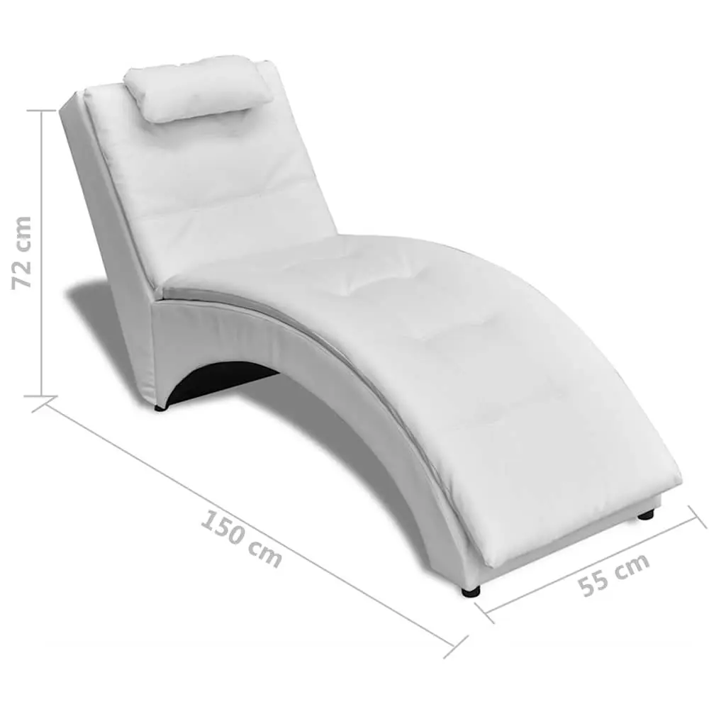 Chaise Longue White Faux Leather Lounger for Living Room with Pillow