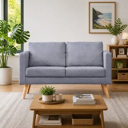 Grey Fabric 2-Seater Sofa with Removable Cushions