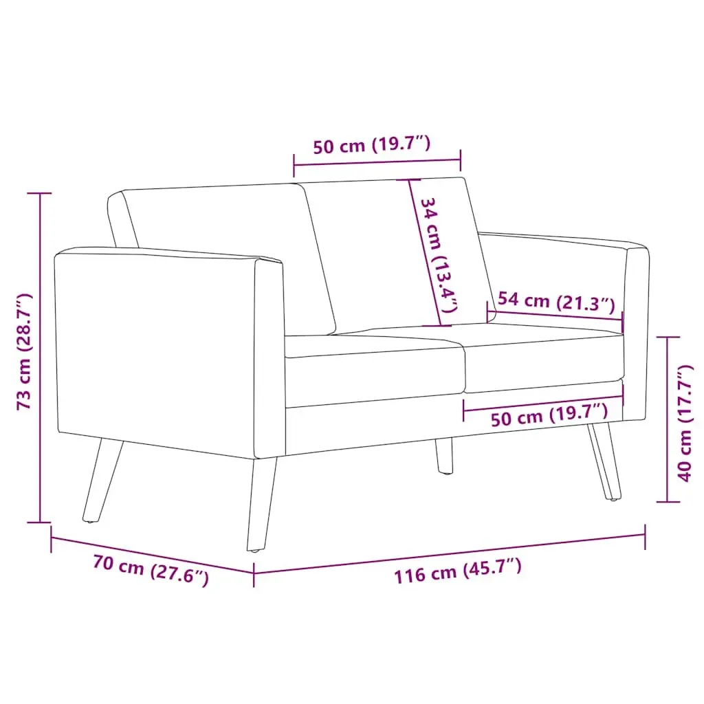 2-Seater Sofa Grey Fabric Couch Living Room