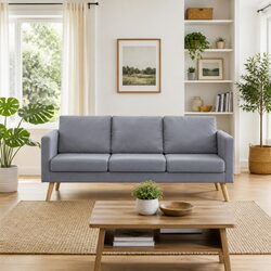 3-Seater Sofa Grey Fabric Couch Padded Cushions Living Room Furniture Removable