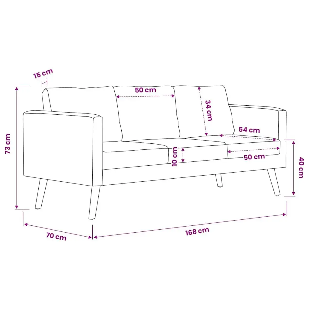 3-Seater Sofa Grey Fabric Couch Padded Cushions Living Room Furniture Removable