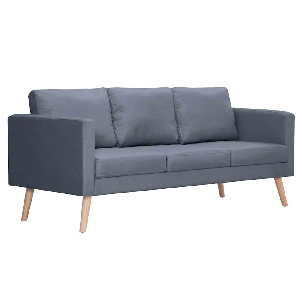 3-Seater Sofa Grey Fabric Couch Padded Cushions Removable Covers Living Room