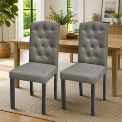 Dining Chairs Set of 2: Ergonomic Grey Upholstered Design