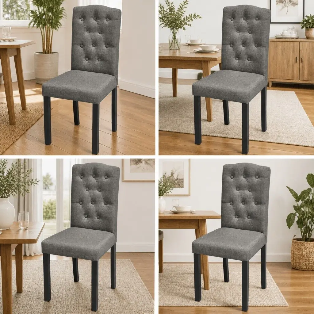 4-Piece Grey Upholstered Dining Chairs with Wood Legs