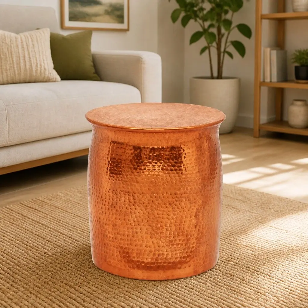 Gold Hammered Aluminium Stool & Side Table