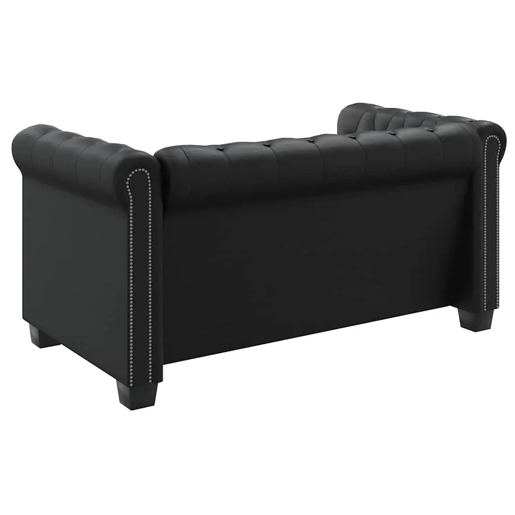 2-Seater Chesterfield Sofa Black Tufted Studded Curved Arms Artificial Leather