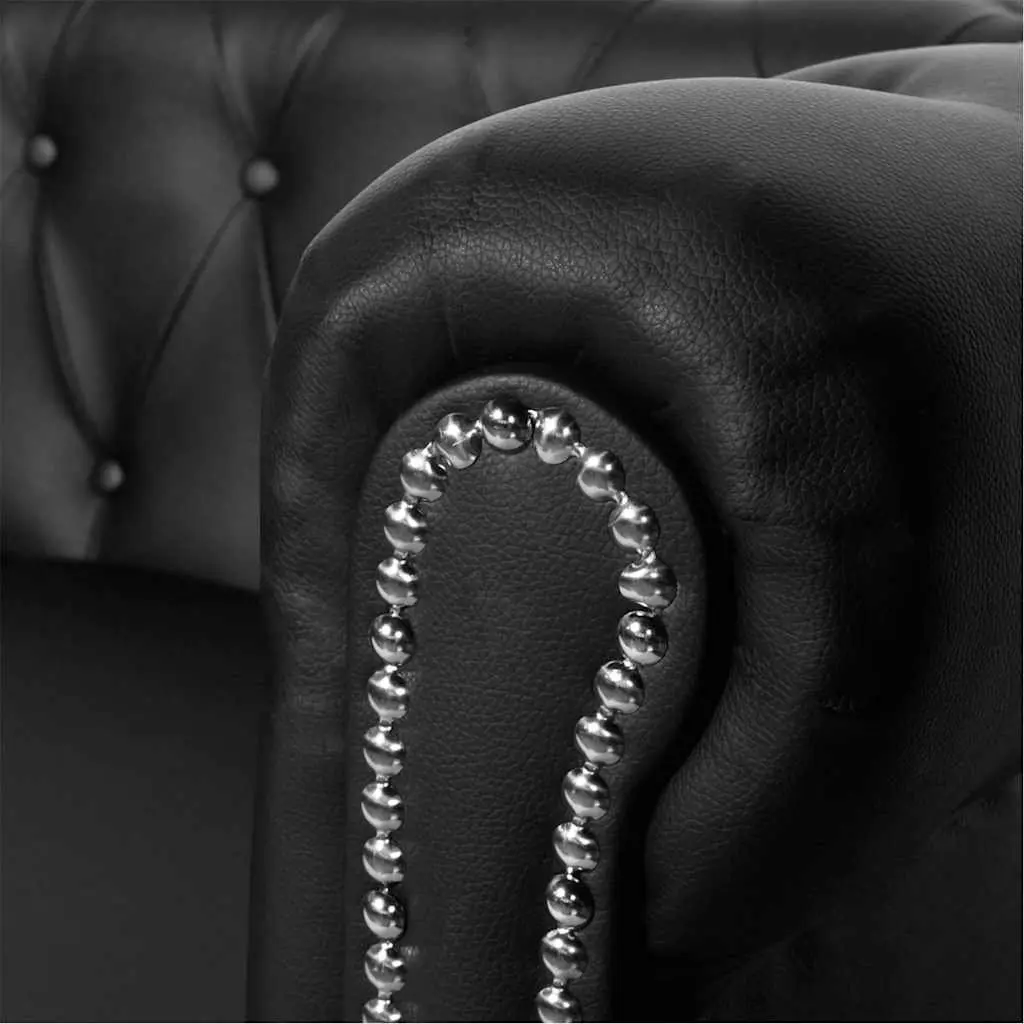 2-Seater Chesterfield Sofa Black Tufted Studded Curved Arms Artificial Leather
