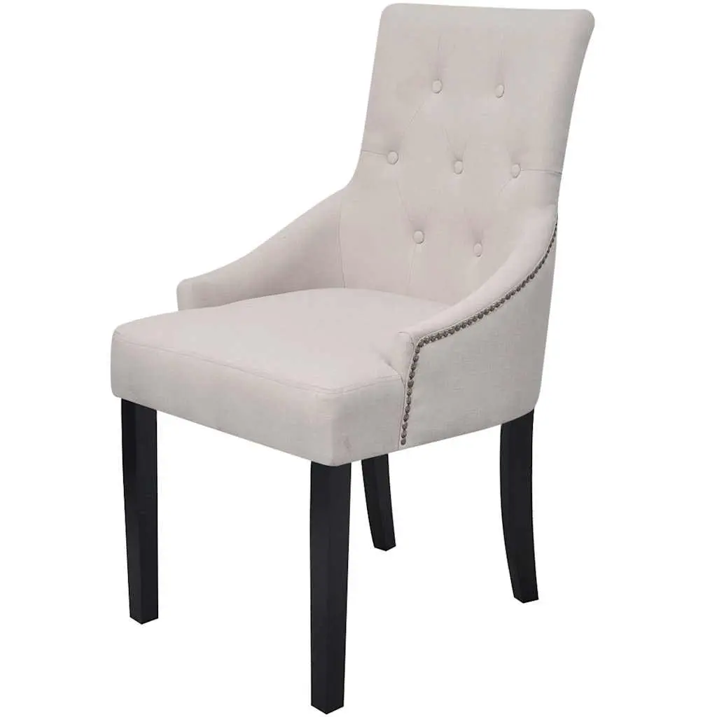 Dining Chairs 2 pcs Cream Fabric Armrests Padded Seat Backrest Kitchen Room