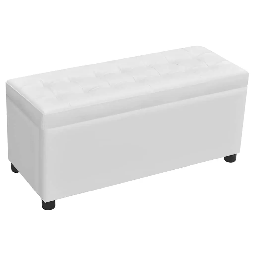 Storage Ottoman for Living Room White Artificial Leather Foam Seat
