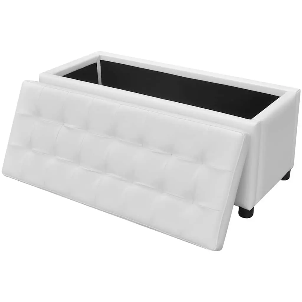 Storage Ottoman for Living Room White Artificial Leather Foam Seat