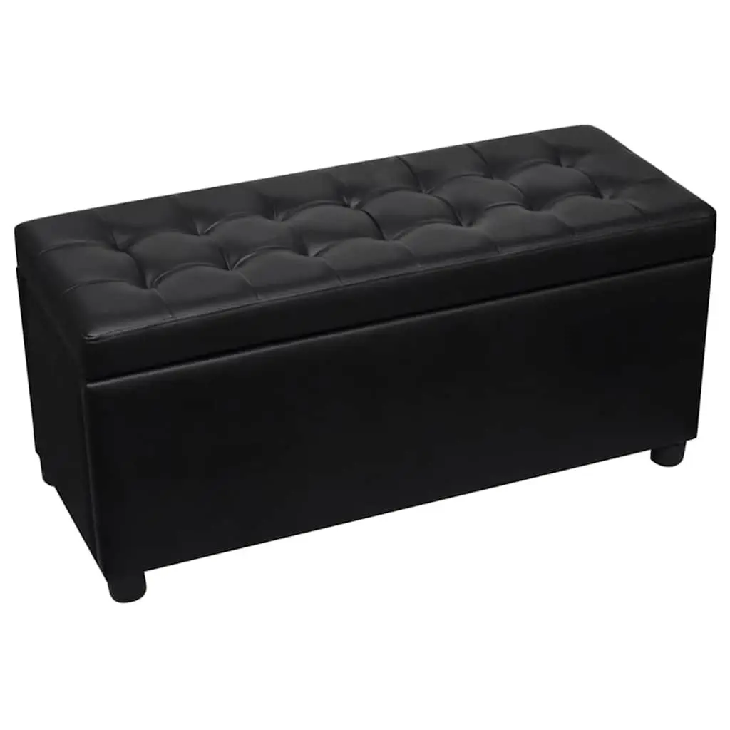 Storage Ottoman Black Faux Leather Footstool Coffee Table Extra Seating Bench