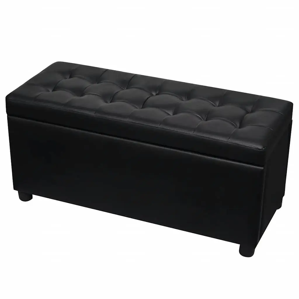 Storage Ottoman Black Faux Leather Footstool Coffee Table Extra Seating Bench