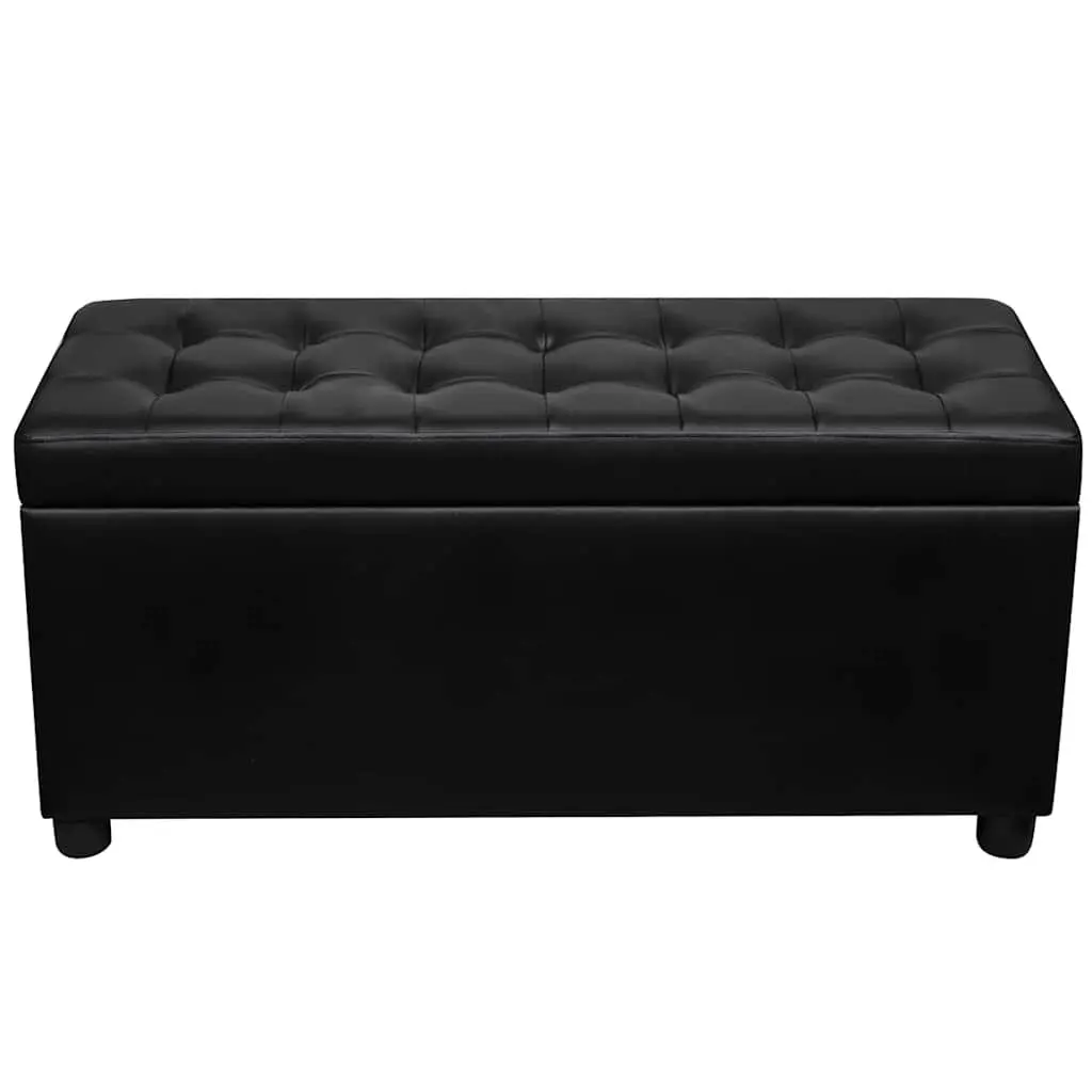Storage Ottoman Black Faux Leather Footstool Coffee Table Extra Seating Bench
