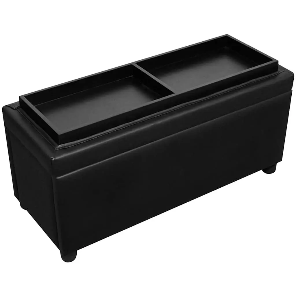 Storage Ottoman Black Faux Leather Footstool Coffee Table Extra Seating Bench