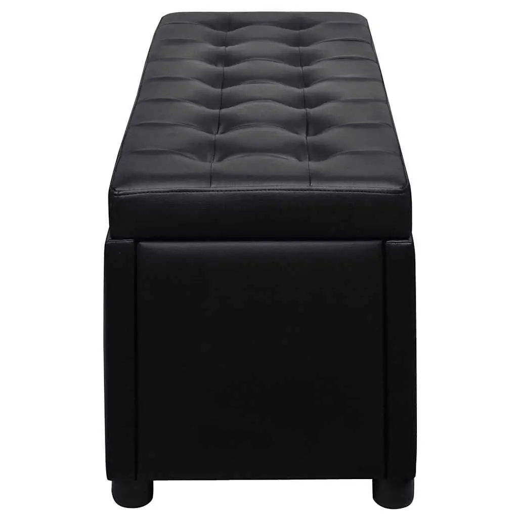 Storage Ottoman Black Faux Leather Footstool Coffee Table Extra Seating Bench