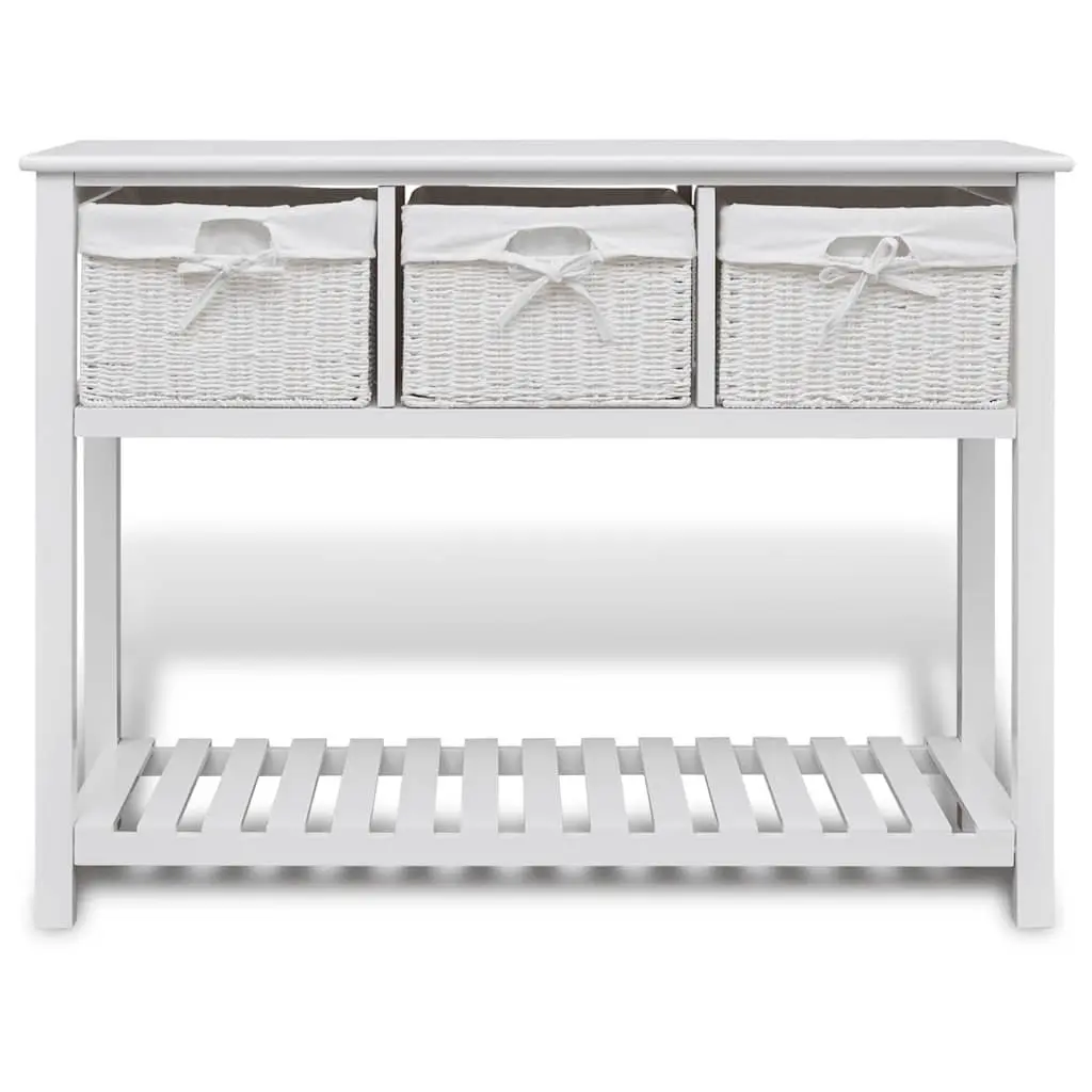 White Storage Sideboard for Bedroom Hallway Bathroom with Three Woven Baskets