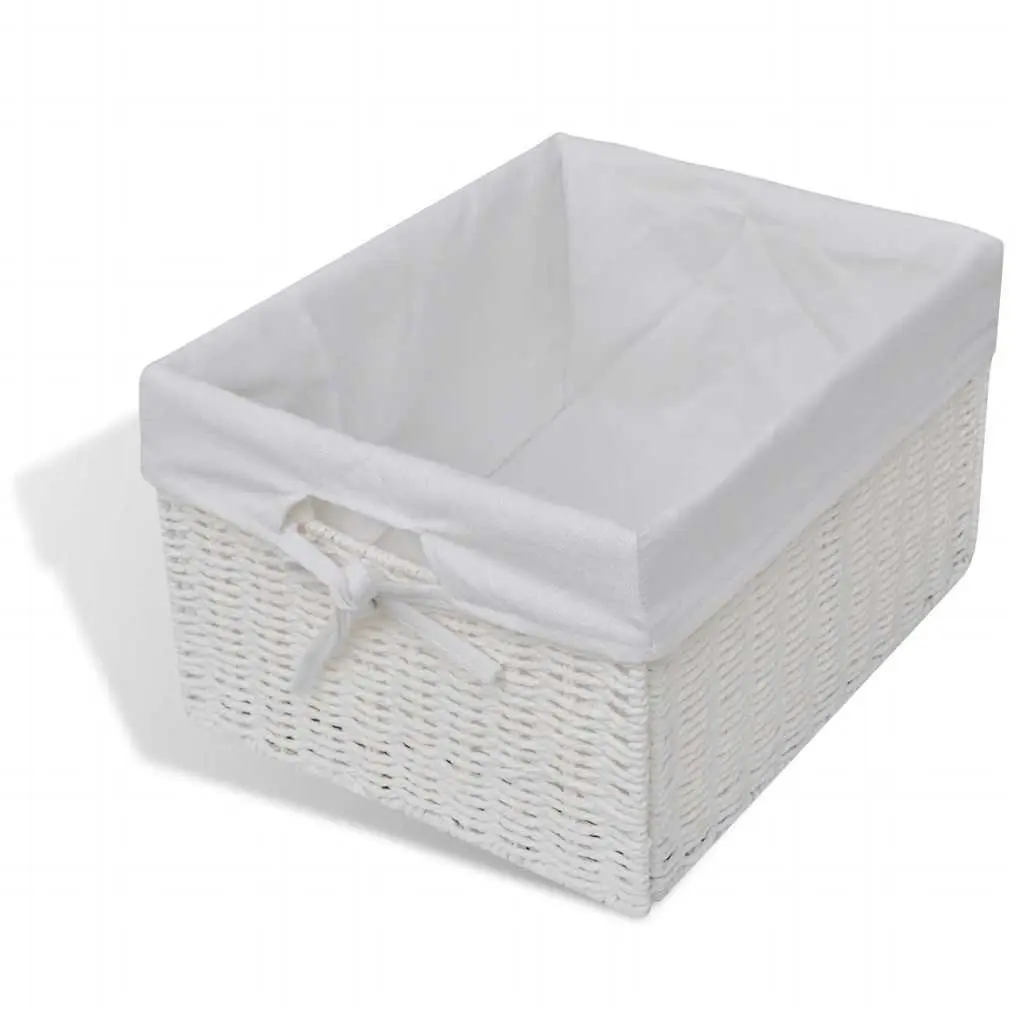 White Storage Sideboard for Bedroom Hallway Bathroom with Three Woven Baskets