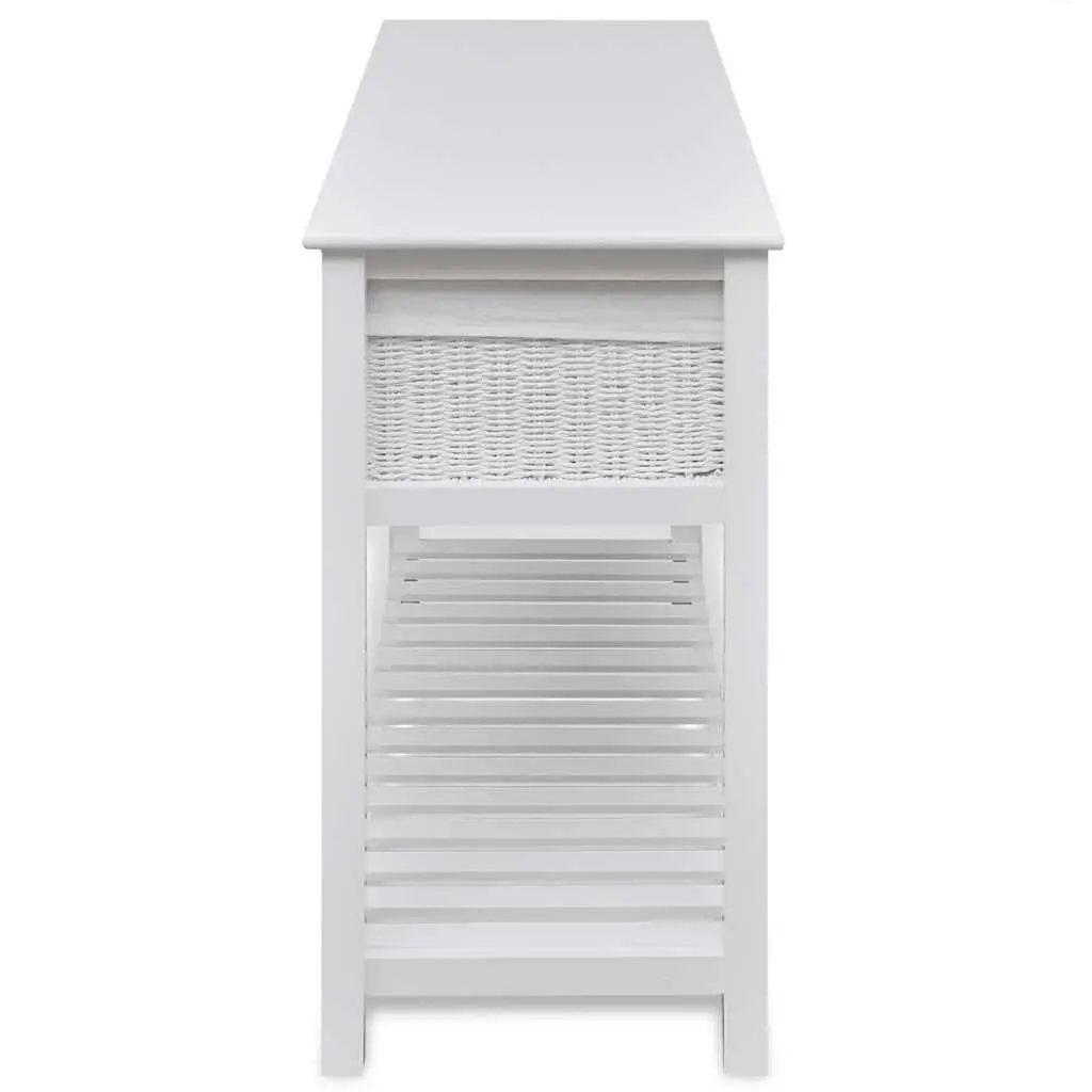 White Storage Sideboard for Bedroom Hallway Bathroom with Three Woven Baskets