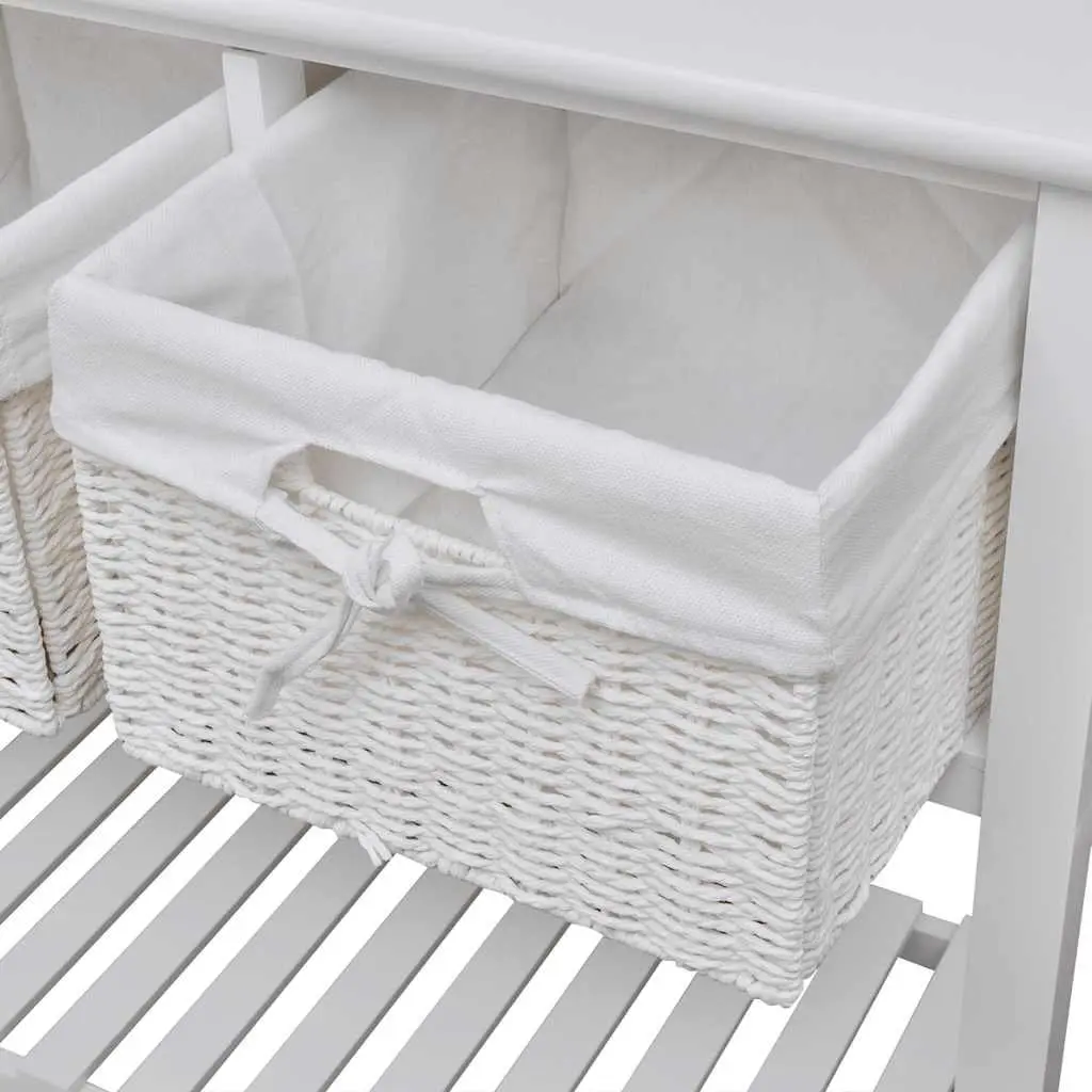 White Storage Sideboard for Bedroom Hallway Bathroom with Three Woven Baskets