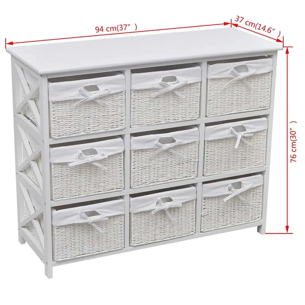 Storage Cabinet with 9 Woven Baskets White Organizer Unit Bedroom Living Room