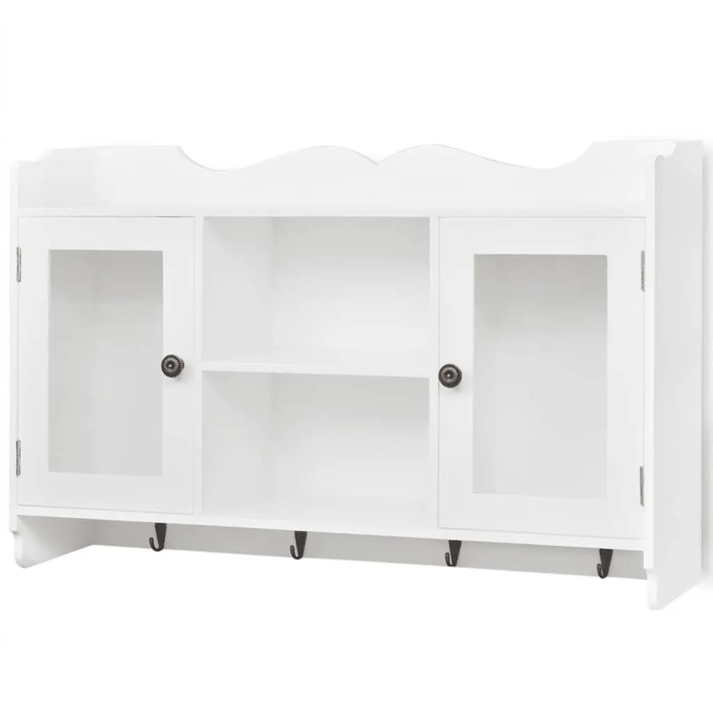 Wall Display Cabinet for Home White MDF with Glass Doors 2 Door
