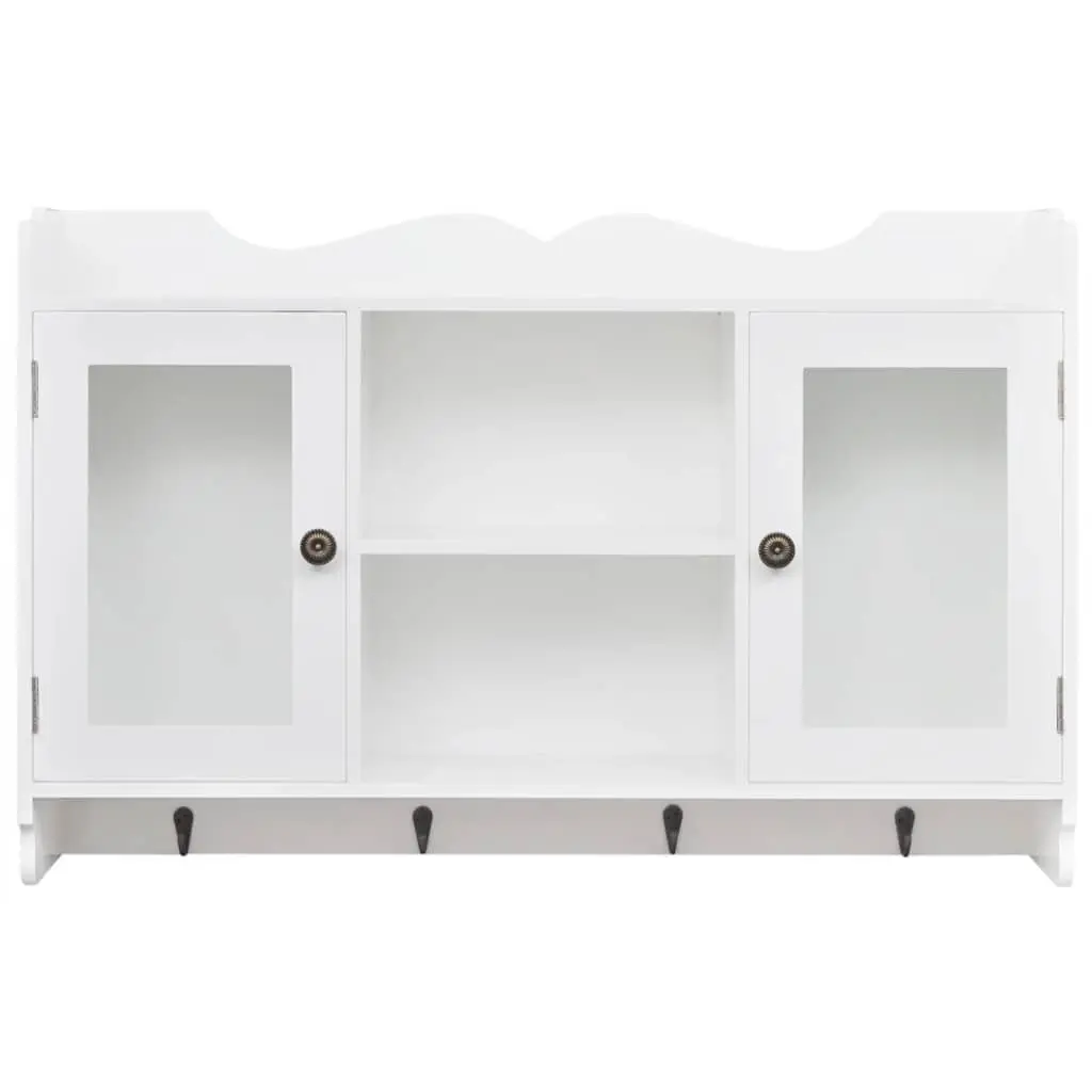 Wall Display Cabinet for Home White MDF with Glass Doors 2 Door