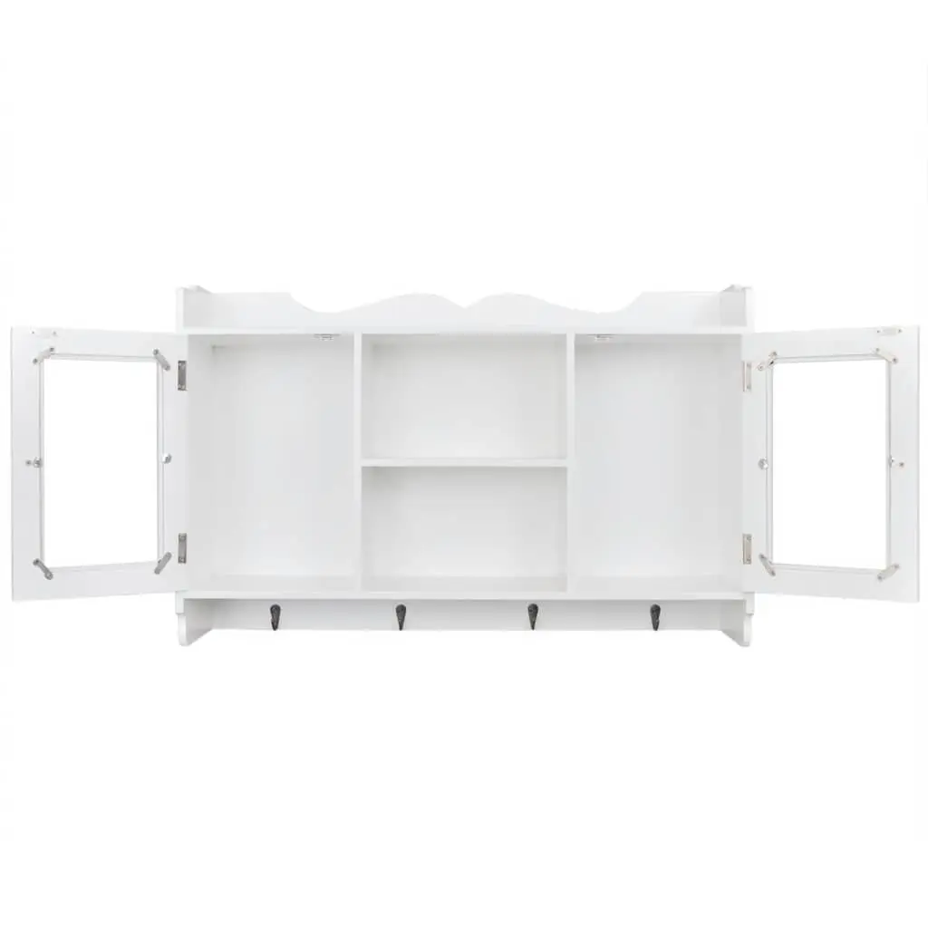 Wall Display Cabinet for Home White MDF with Glass Doors 2 Door