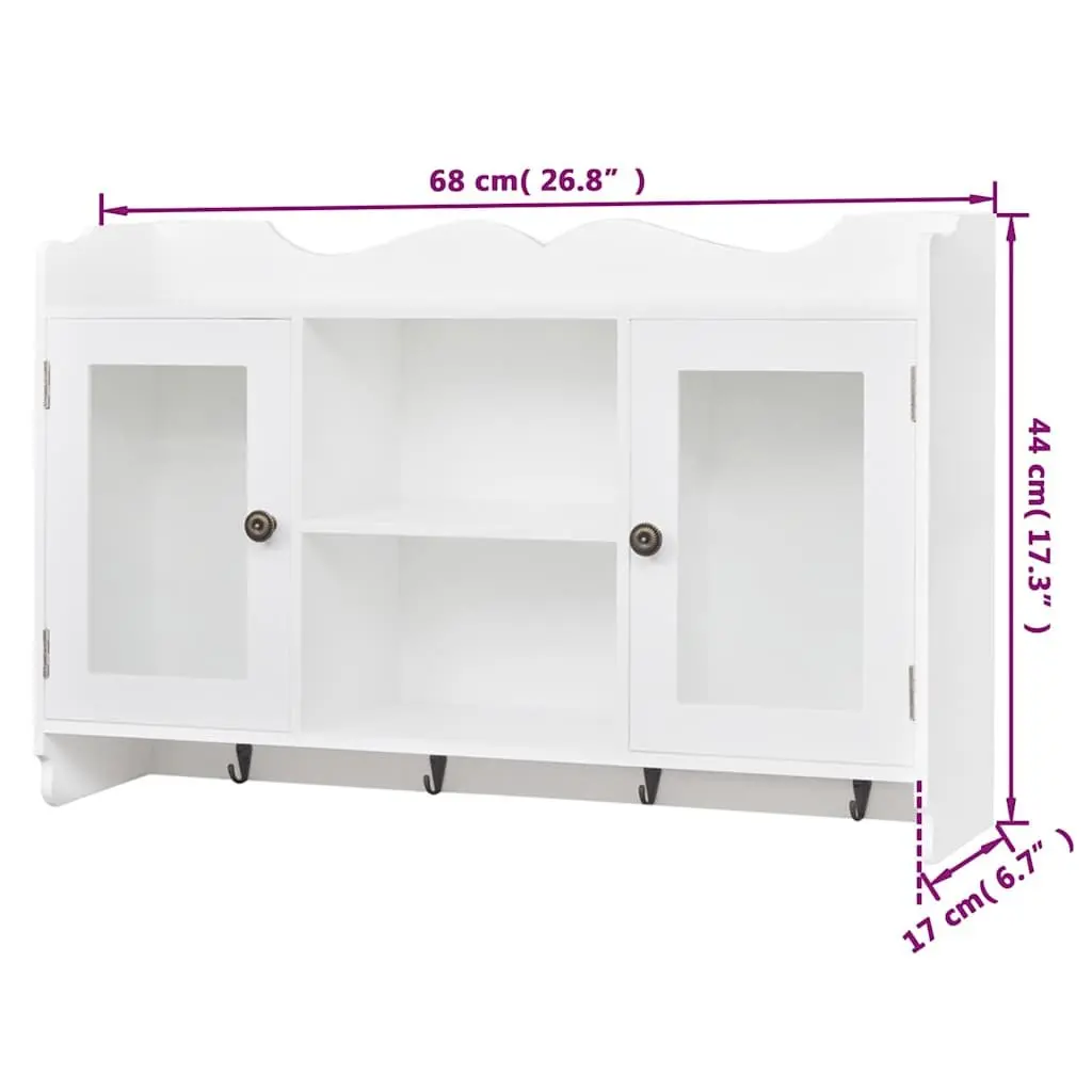 Wall Display Cabinet for Home White MDF with Glass Doors 2 Door