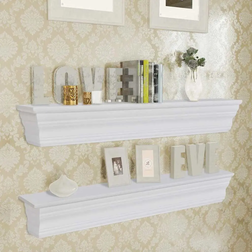 White Floating Baroque Style Wall Shelves Decorative Storage 2 Piece Bedroom Living Room