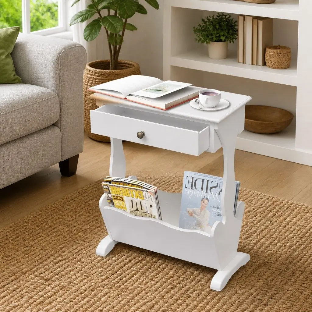 Magazine Rack with Drawer for Bedroom Living Room White